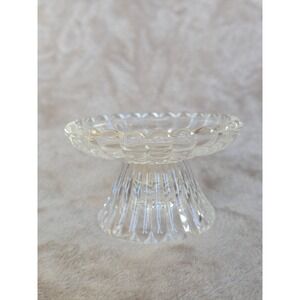 PartyLite Clear Glass Scalloped Pedestal Pillar Tealight Candle Holder Ribbed